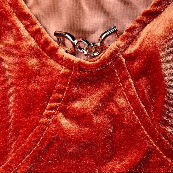 Cider Collared Velvet Long Sleeve Mini Dress in Rust/Gold Women’s XL - Picture 3 of 6